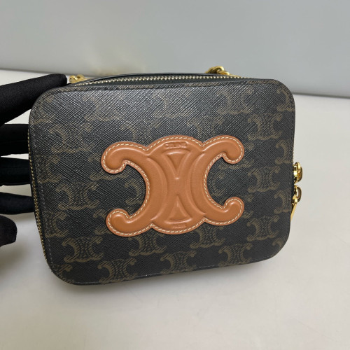 Celine Cuir Triomphe Box On Chain Triomphe Brown Black