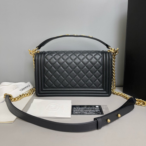 Chanel Quilted Top Handle Medium Boy Flap Calfskin Black