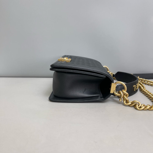 Chanel Quilted Top Handle Medium Boy Flap Calfskin Black