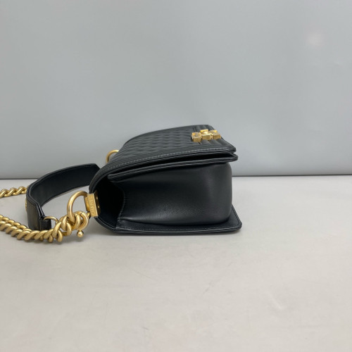 Chanel Quilted Top Handle Medium Boy Flap Calfskin Black
