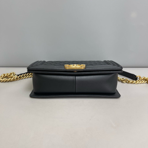 Chanel Quilted Top Handle Medium Boy Flap Calfskin Black