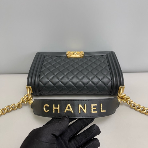 Chanel Quilted Top Handle Medium Boy Flap Calfskin Black