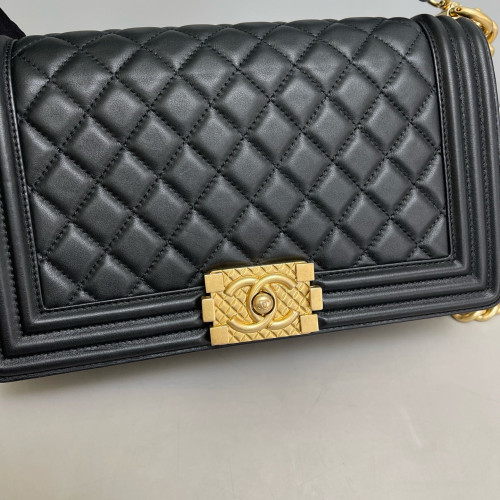 Chanel Quilted Top Handle Medium Boy Flap Calfskin Black