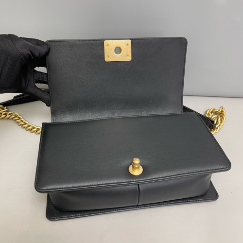 Chanel Quilted Top Handle Medium Boy Flap Calfskin Black