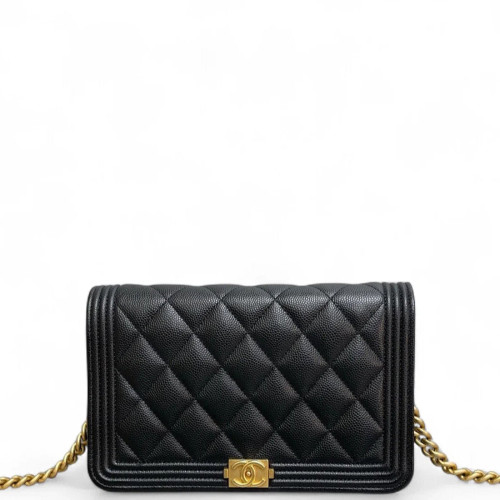 Chanel Quilted Boy Wallet On Chain WOC Grained Calfskin Black
