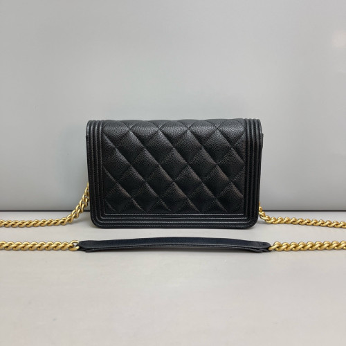Chanel Quilted Boy Wallet On Chain WOC Grained Calfskin Black