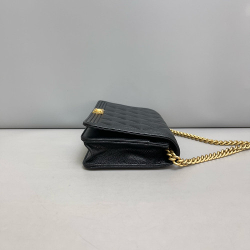 Chanel Quilted Boy Wallet On Chain WOC Grained Calfskin Black