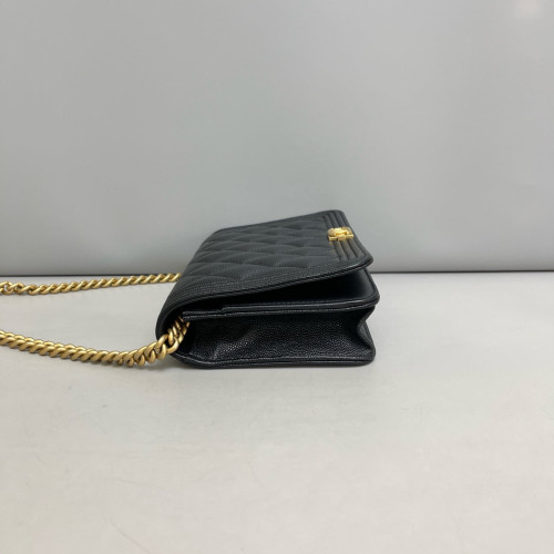 Chanel Quilted Boy Wallet On Chain WOC Grained Calfskin Black