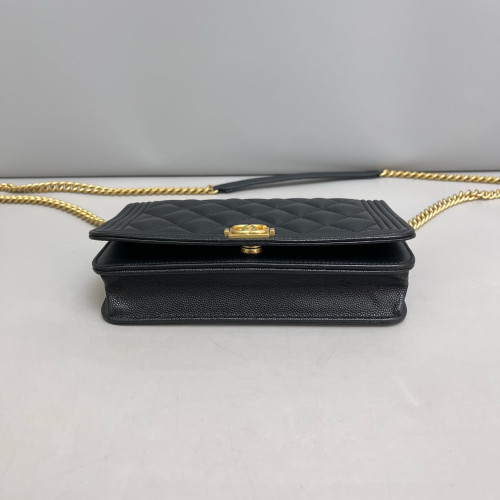 Chanel Quilted Boy Wallet On Chain WOC Grained Calfskin Black