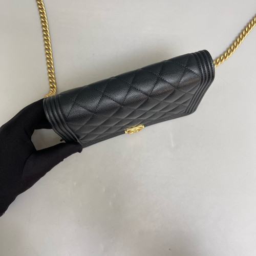 Chanel Quilted Boy Wallet On Chain WOC Grained Calfskin Black