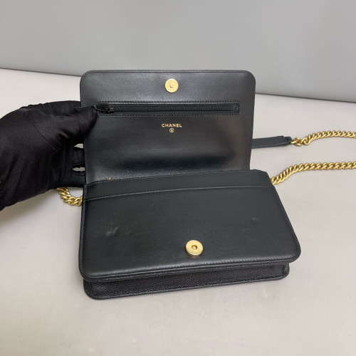 Chanel Quilted Boy Wallet On Chain WOC Grained Calfskin Black