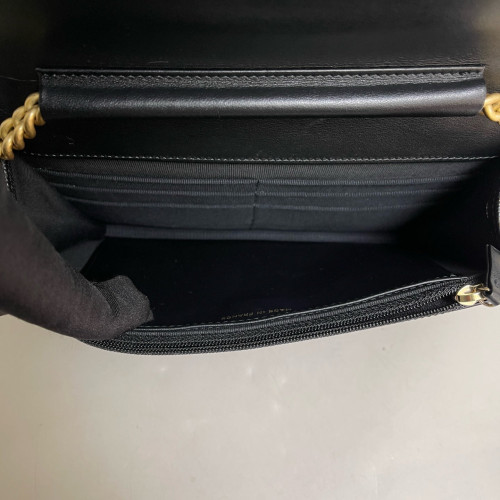 Chanel Quilted Boy Wallet On Chain WOC Grained Calfskin Black