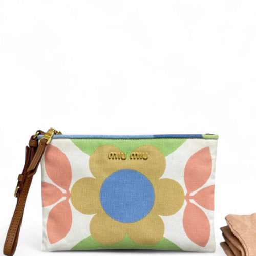 Miu Miu Clutch Canvas White Green Blue