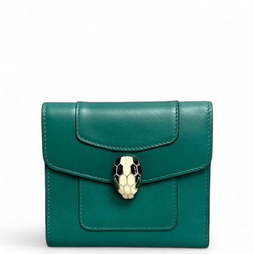 Bvlgari Serpenti Forever Trifold Wallet Smooth Calfskin Green