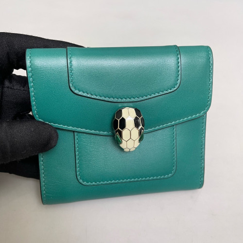 Bvlgari Serpenti Forever Trifold Wallet Smooth Calfskin Green