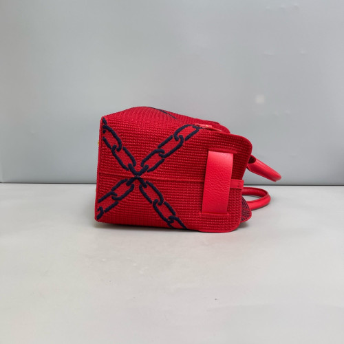 Burberry Belt Tote Fabric Calfskin Red Dark Blue