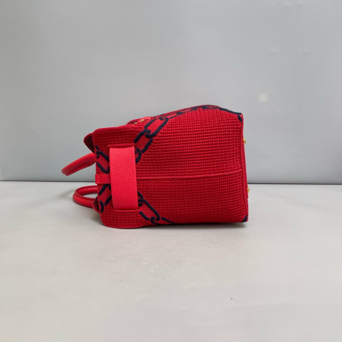 Burberry Belt Tote Fabric Calfskin Red Dark Blue