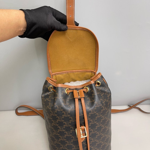 Celine Medium Folco Backpack Triomphe Tan Brown Black