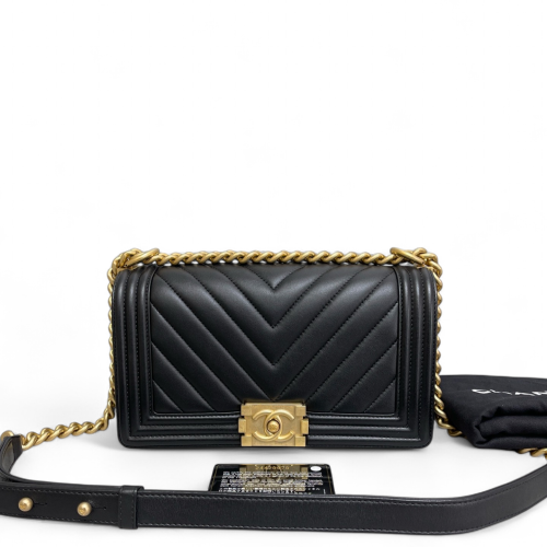 Chanel Chevron Quilted Medium Boy Flap Calfskin Black