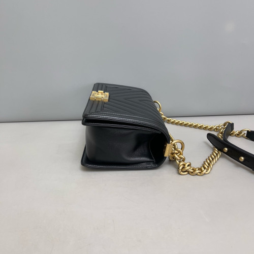 Chanel Chevron Quilted Medium Boy Flap Calfskin Black