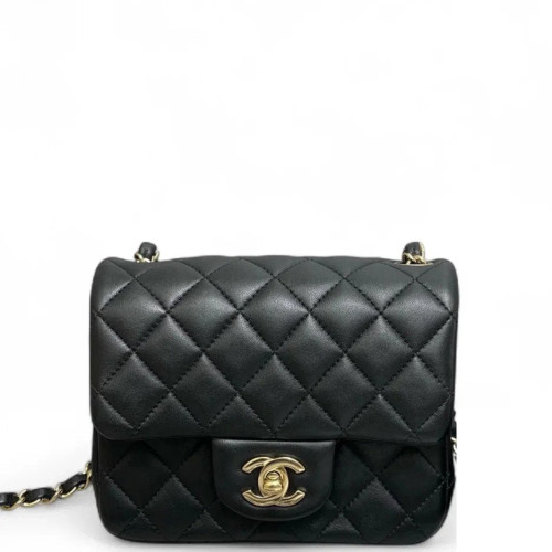 Chanel Quilted Mini Square Flap Lambskin Black Chanel Quilted Mini Square Flap Lambskin Black