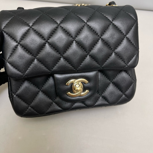 Chanel Quilted Mini Square Flap Lambskin Black Chanel Quilted Mini Square Flap Lambskin Black