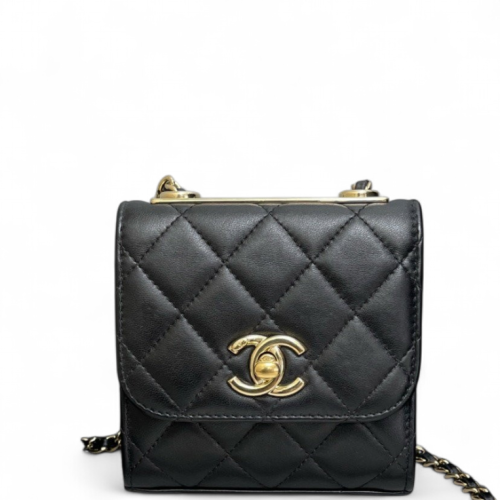 Chanel Quilted Mini Trendy CC Clutch With Chain Lambskin Black