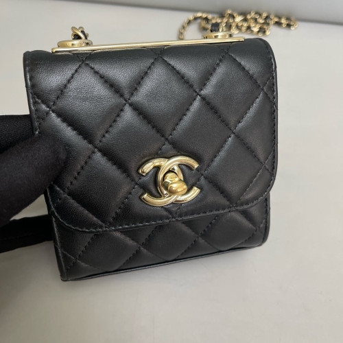 Chanel Quilted Mini Trendy CC Clutch With Chain Lambskin Black