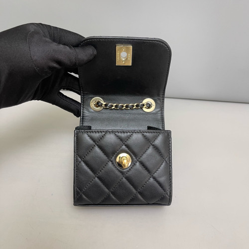 Chanel Quilted Mini Trendy CC Clutch With Chain Lambskin Black