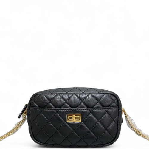 Chanel Quilted 2.55 Camera Case Pull Up Leather Black