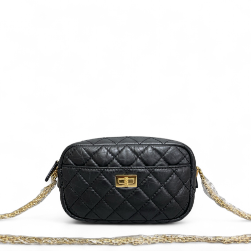 Chanel Quilted 2.55 Camera Case Pull Up Leather Black