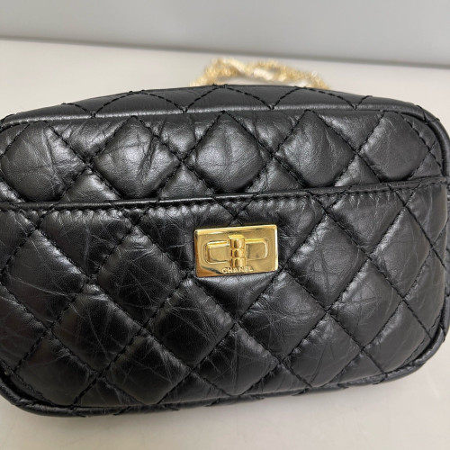 Chanel Quilted 2.55 Camera Case Pull Up Leather Black