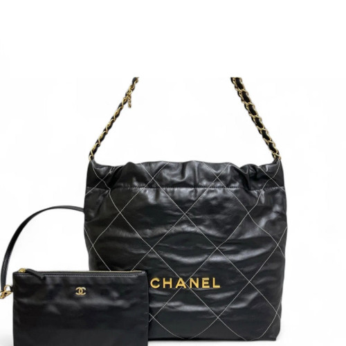 Chanel Quilted Small 22 Bag Calfskin Black