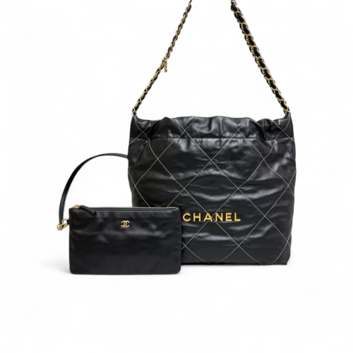 Chanel Quilted Small 22 Bag Calfskin Black