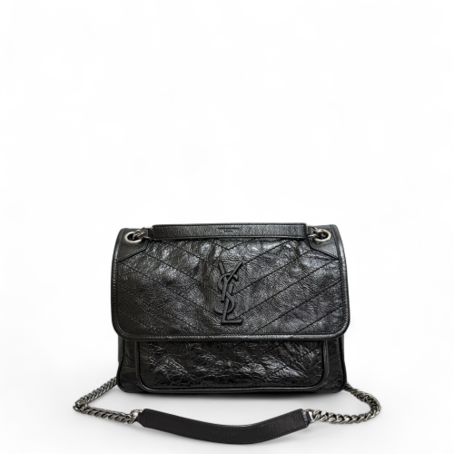 Yves Saint Laurent Medium Niki Chain Pull Up Leather Black