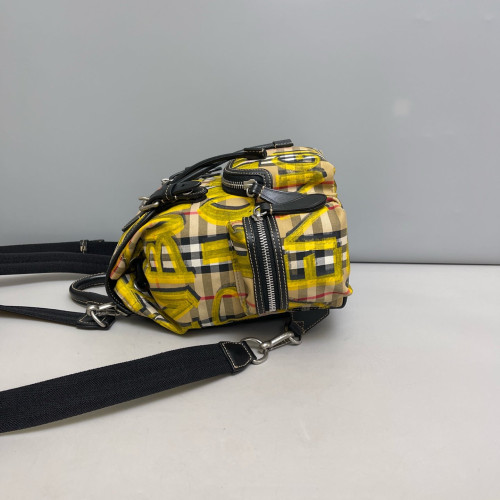 Burberry Graffiti Print Small Rucksack Backpack Canvas Calfskin Beige Yellow Black