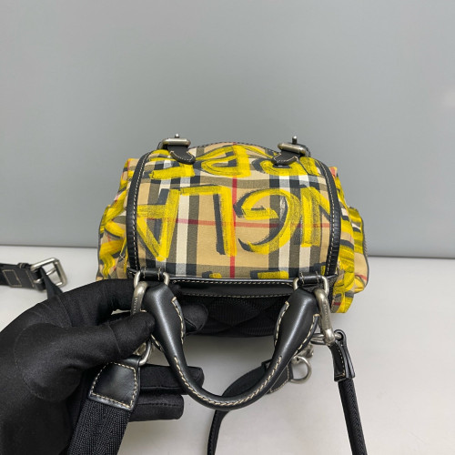 Burberry Graffiti Print Small Rucksack Backpack Canvas Calfskin Beige Yellow Black