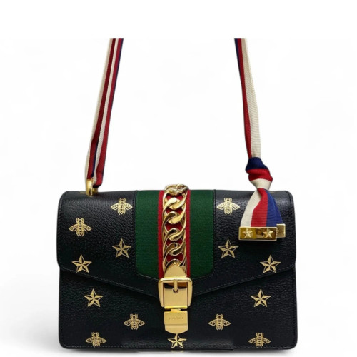 Gucci Web Small Sylvie Shoulder Bag Calfskin Black