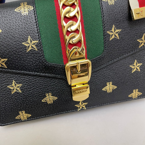Gucci Web Small Sylvie Shoulder Bag Calfskin Black