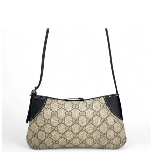 Gucci Small GG Emblem Shoulder Bag GG Supreme Monogram Calfskin Beige Black