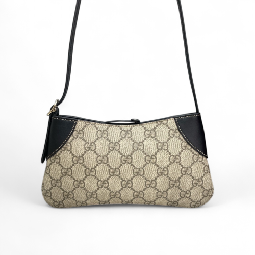 Gucci Small GG Emblem Shoulder Bag GG Supreme Monogram Calfskin Beige Black