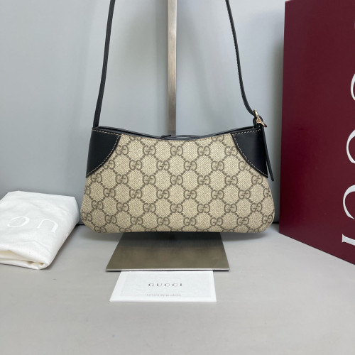 Gucci Small GG Emblem Shoulder Bag GG Supreme Monogram Calfskin Beige Black