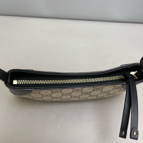 Gucci Small GG Emblem Shoulder Bag GG Supreme Monogram Calfskin Beige Black