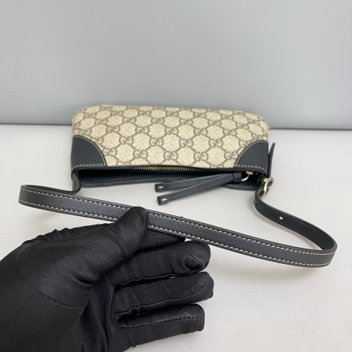 Gucci Small GG Emblem Shoulder Bag GG Supreme Monogram Calfskin Beige Black