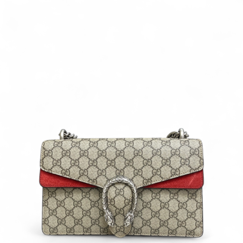 Gucci Meium Dionysus GG Supreme Monogram Suede Red Beige Brown Gucci Meium Dionysus GG Supreme Monogram Suede Red Beige Brown