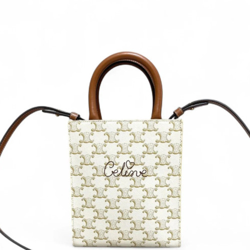 Celine Nano Vertical Cabas Triomphe White Brown Celine Nano Vertical Cabas Triomphe White Brown