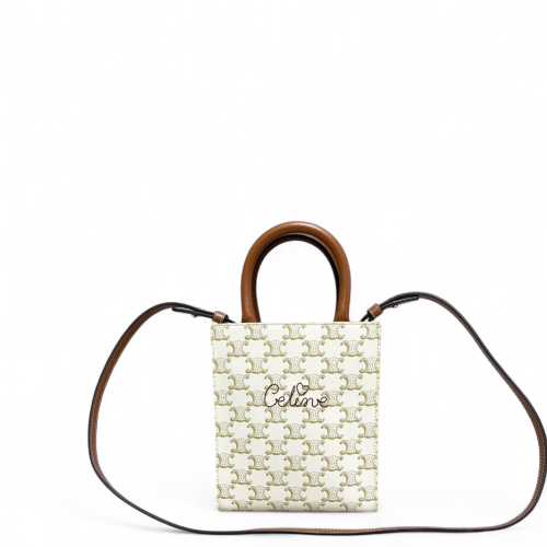 Celine Nano Vertical Cabas Triomphe White Brown Celine Nano Vertical Cabas Triomphe White Brown