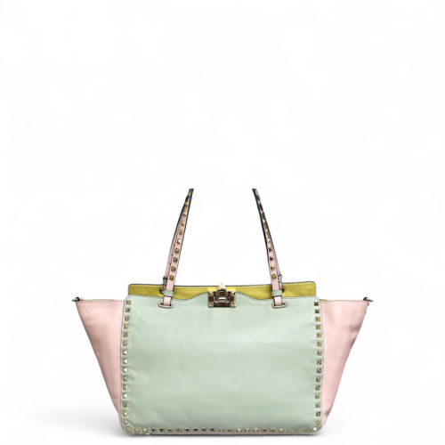 Valentino Rockstud Double Handle Bag Calfskin Light Green Pink Blue