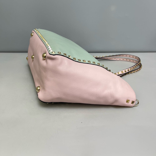 Valentino Rockstud Double Handle Bag Calfskin Light Green Pink Blue