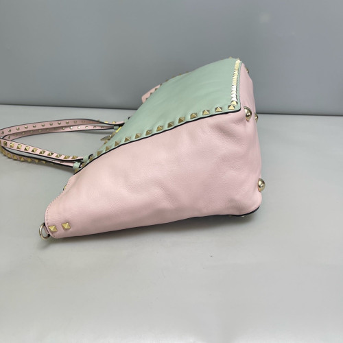 Valentino Rockstud Double Handle Bag Calfskin Light Green Pink Blue